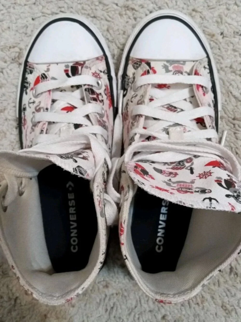 Converse CTAS Boys High Top Sneakers Pirate Print White/Red Lace-Up Size 1.5
